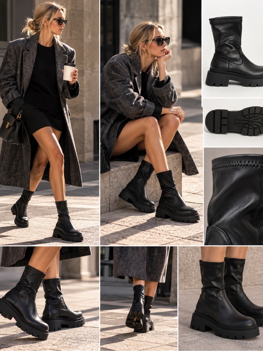 Primark Black Chunky Lug Sole Chelsea Ankle Boots